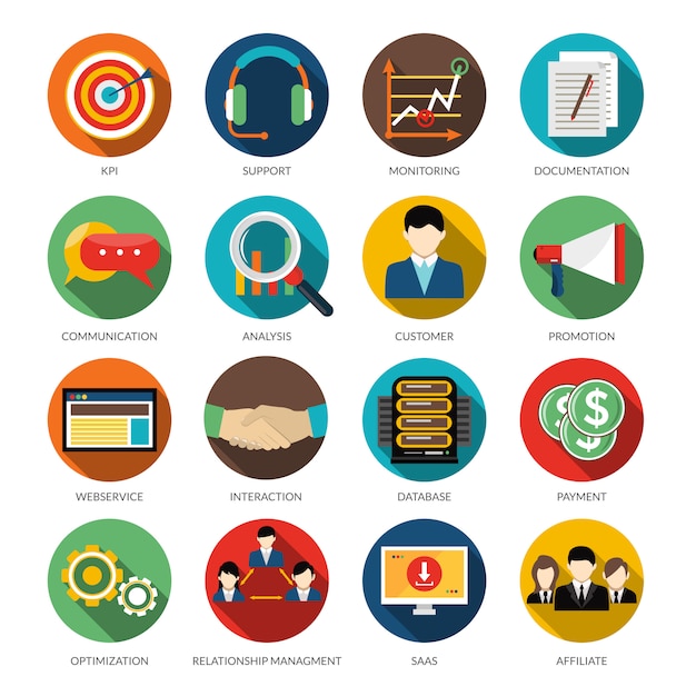 Conjunto de iconos redondos de crm