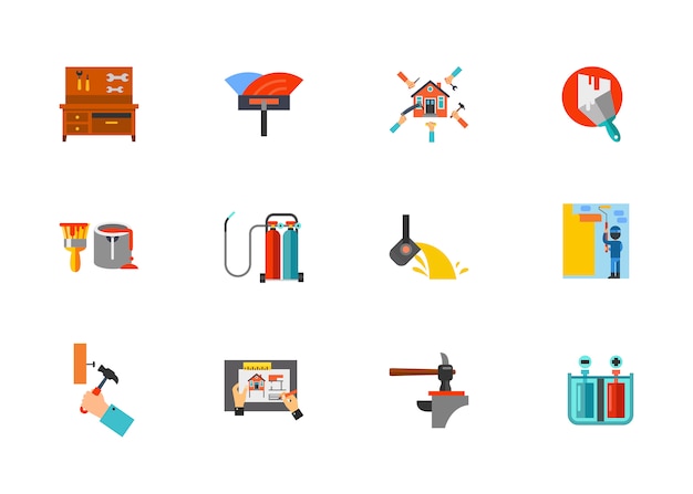 Vector gratuito conjunto de iconos de renovación del hogar