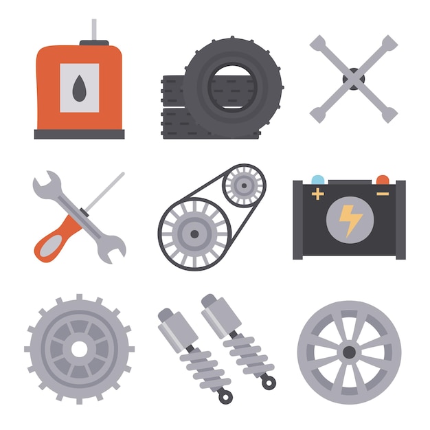 Conjunto de iconos de reparación de automóviles de servicio automático Servicio de automóviles y garaje Gran colección reparación mantenimiento inspección partes unidades elementos