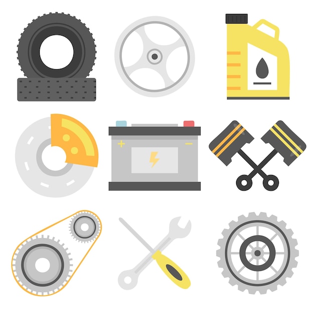 Conjunto de iconos de reparación de automóviles de servicio automático Servicio de automóviles y garaje Gran colección reparación mantenimiento inspección partes unidades elementos
