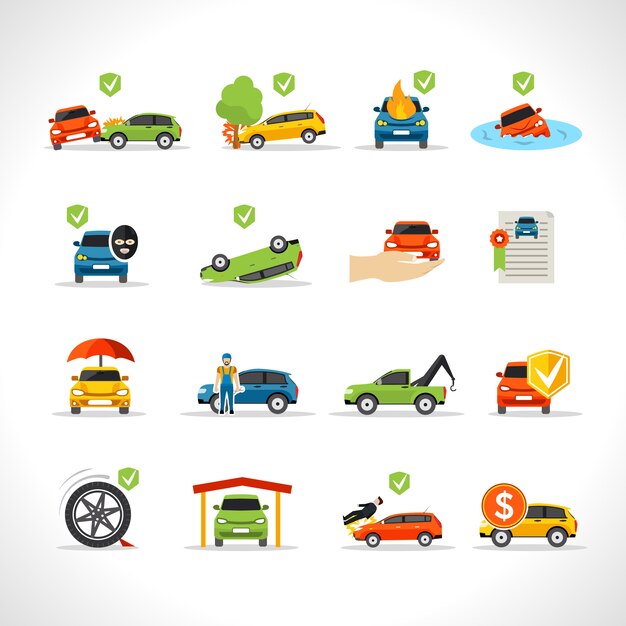 Conjunto de iconos de seguro de coche