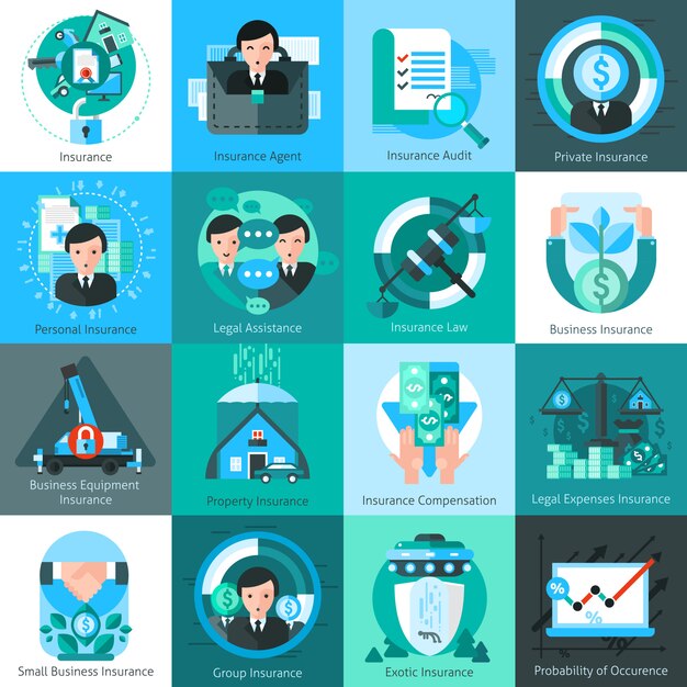 Conjunto de iconos de seguros de negocios