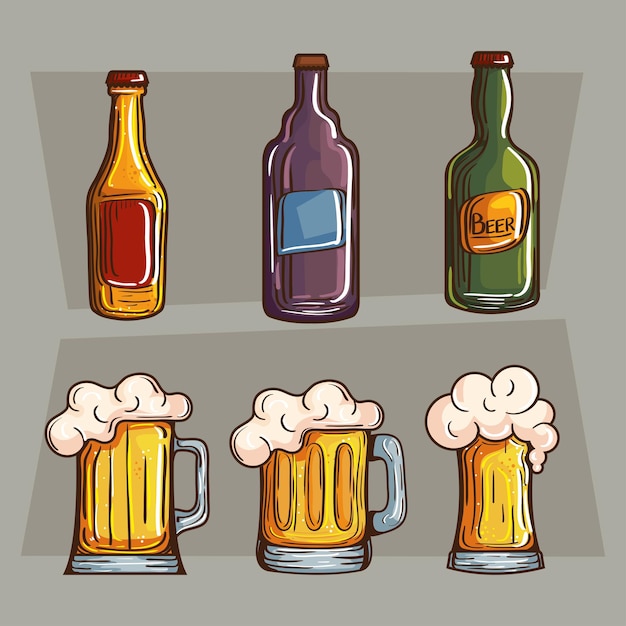 Vector gratuito conjunto de iconos con seis bebidas