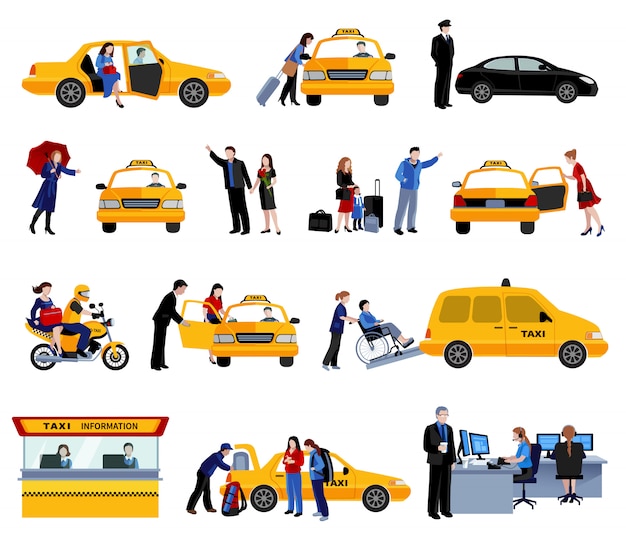 Vector gratuito conjunto de iconos de servicio de taxi