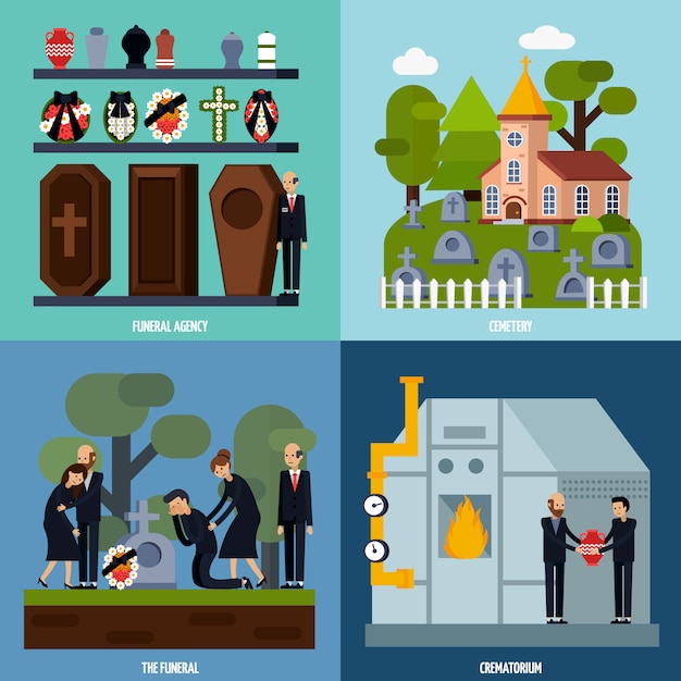 Vector gratuito conjunto de iconos de servicios funerarios