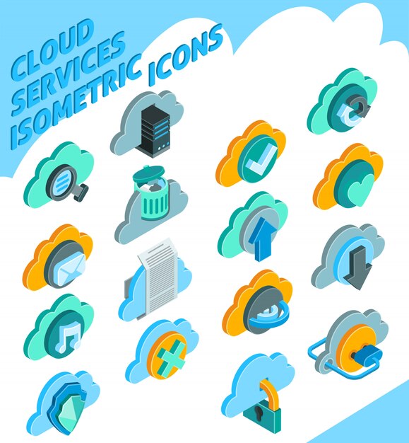 Conjunto de iconos de servicios en la nube