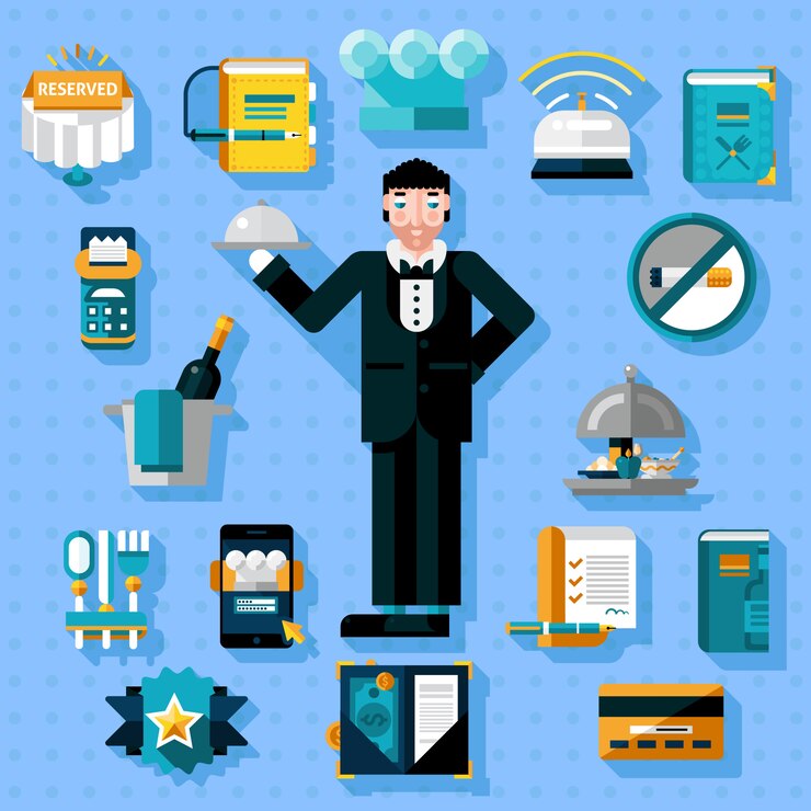 Vector gratuito conjunto de iconos de servicios de restaurante