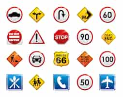 Vector gratuito conjunto de iconos de signo de carretera aislado