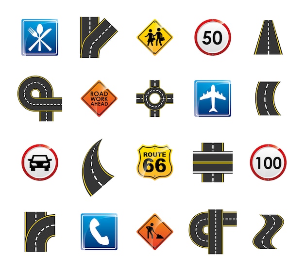 Conjunto de iconos de signo de carretera aislado
