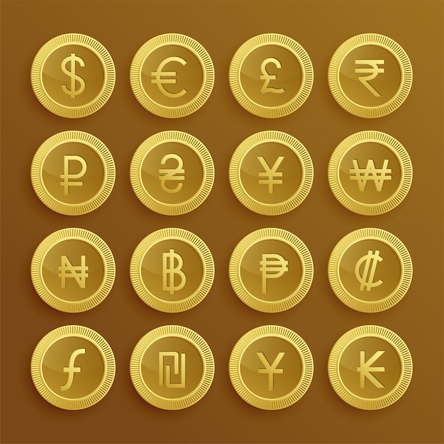 Conjunto de iconos y símbolos de moneda dolden