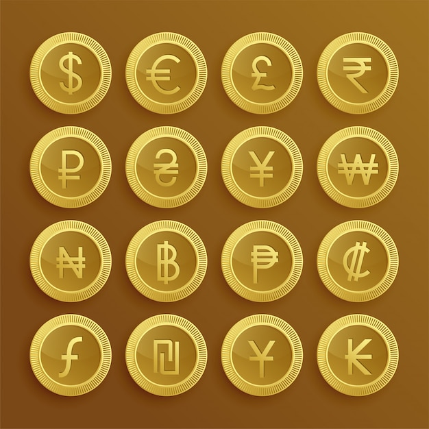 Conjunto de iconos y símbolos de moneda dolden