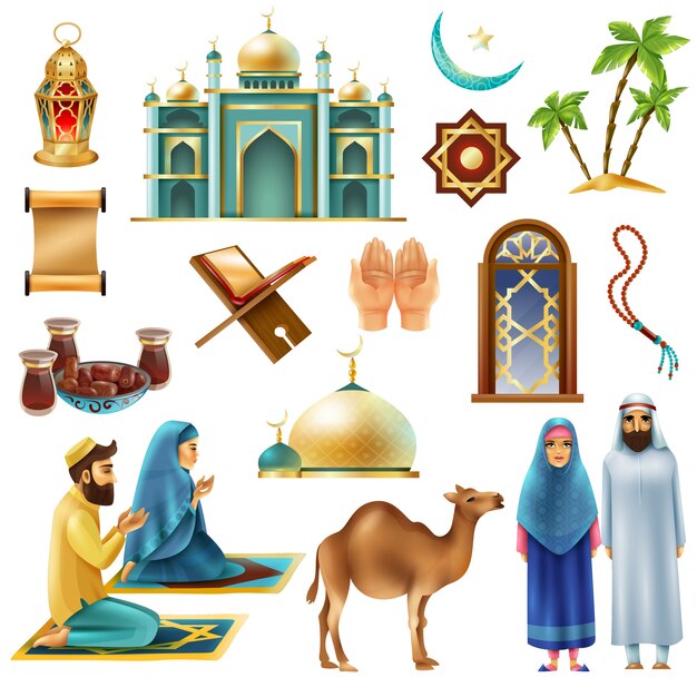 Conjunto de iconos de símbolos Ramadan Kareem Mubarak