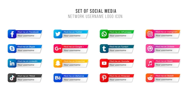 Conjunto de iconos de sitios web sociales populares con banners iconos gratis