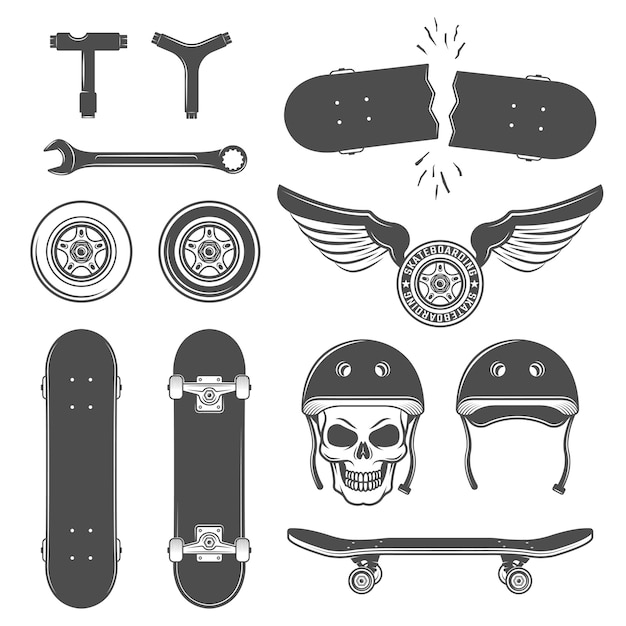 Vector gratuito conjunto de iconos de skate