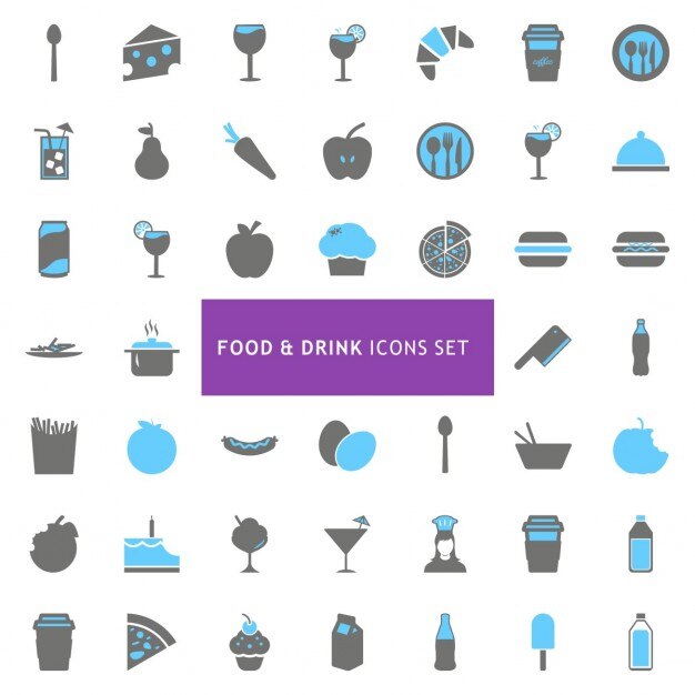 Conjunto de iconos sobre comida y bebida
