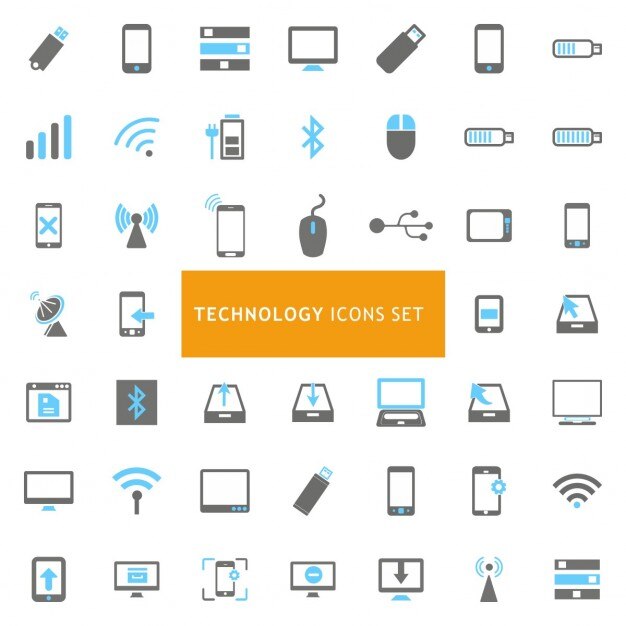 Conjunto de iconos sobre elementos tecnológicos