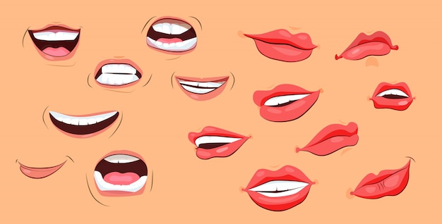 Vector gratuito conjunto de iconos de sonrisas y labios