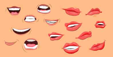 Vector gratuito conjunto de iconos de sonrisas y labios