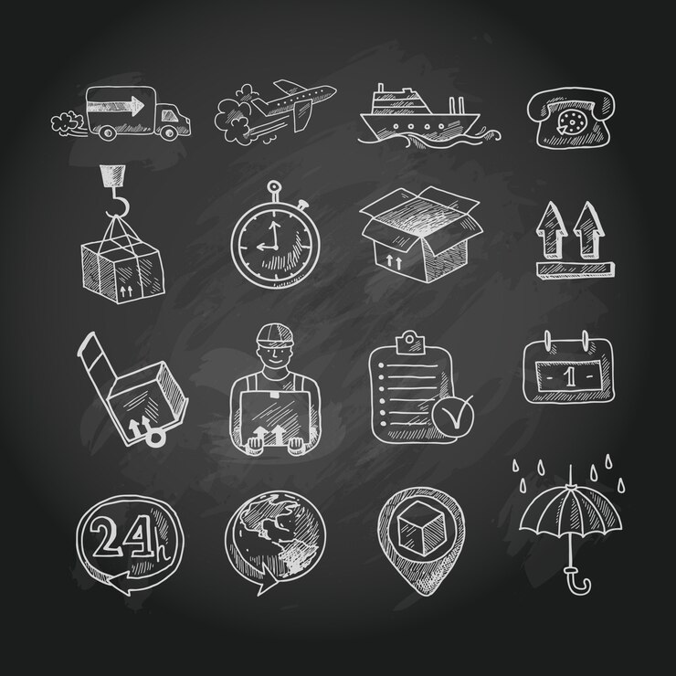 Vector gratuito conjunto de iconos de tablero de tiza logística