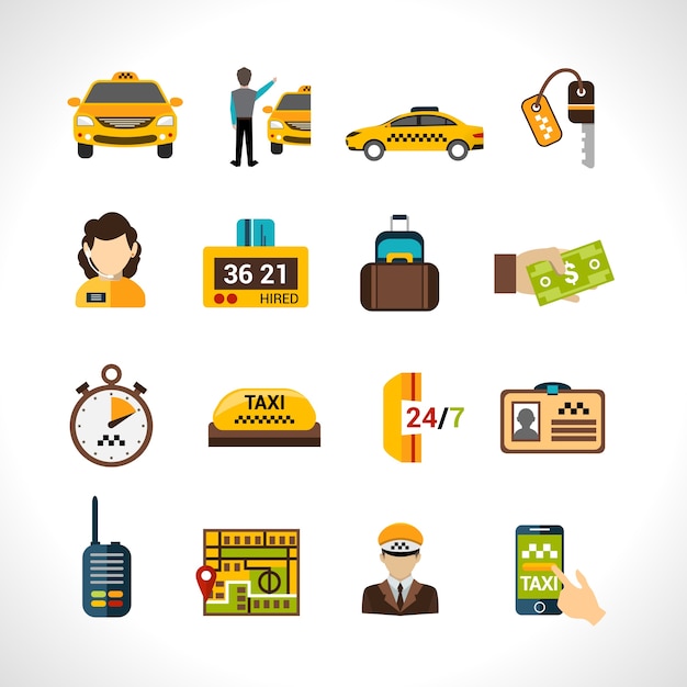 Vector gratuito conjunto de iconos de taxi