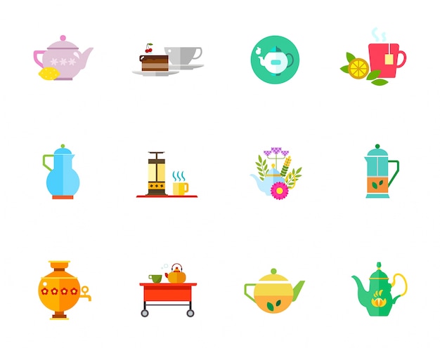 Vector gratuito conjunto de iconos de té de hierbas