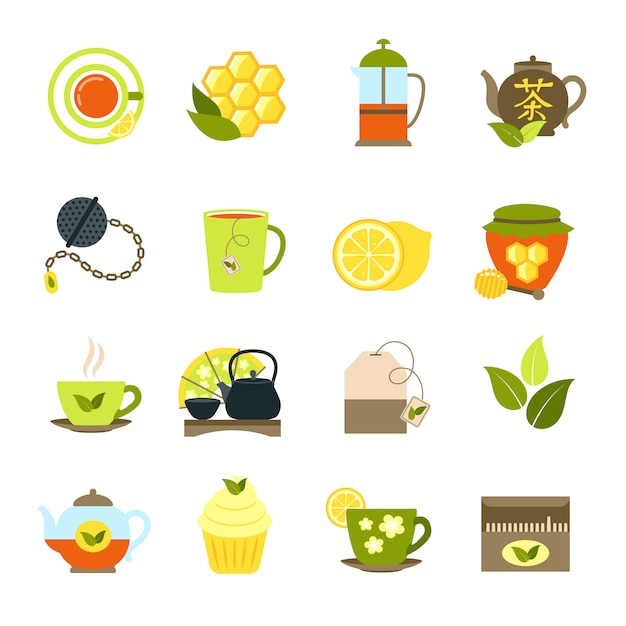 Vector gratuito conjunto de iconos de té