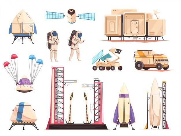Conjunto de iconos de tecnología de investigación espacial