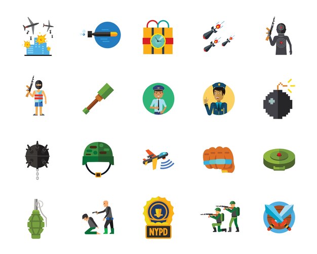 Conjunto de iconos de terror y guerra