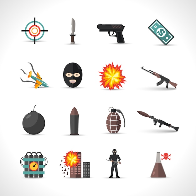 Vector gratuito conjunto de iconos de terrorismo