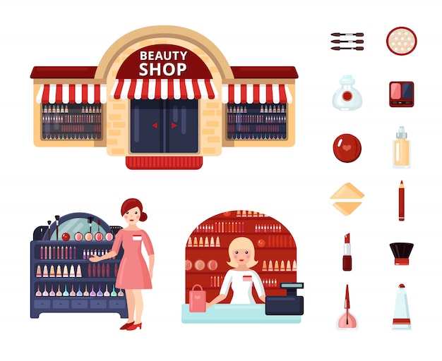 Vector gratuito conjunto de iconos de tienda de belleza