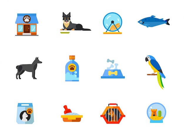 Vector gratuito conjunto de iconos de tienda de mascotas