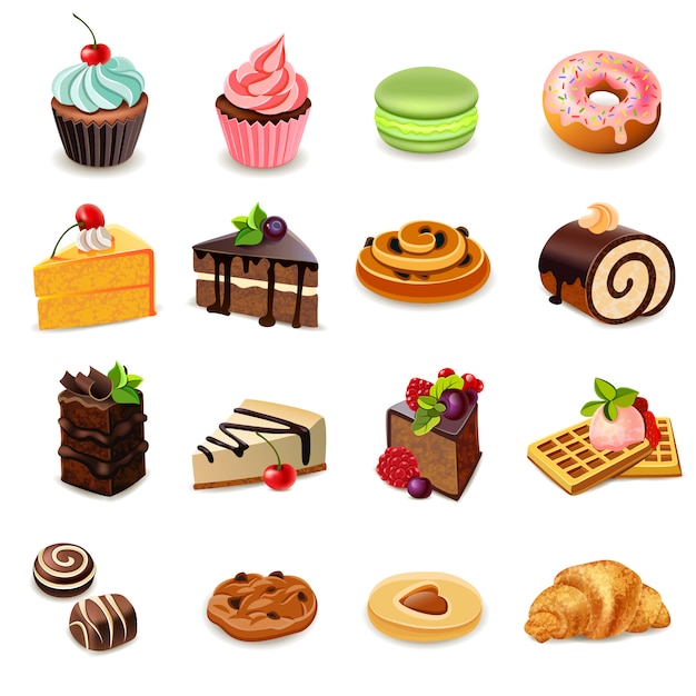 Conjunto de iconos de tortas vector gratuito