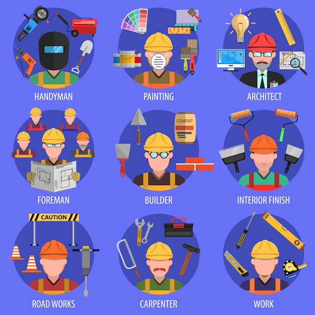 Vector gratuito conjunto de iconos de trabajador