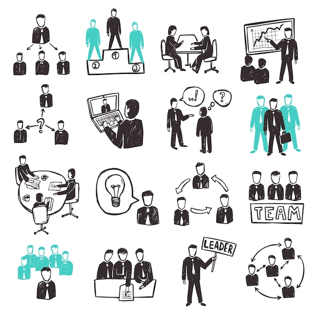 Conjunto de iconos de trabajo en equipo