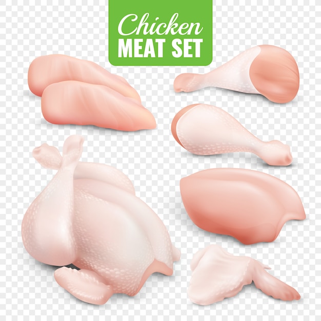 Conjunto de iconos transparentes de carne de pollo