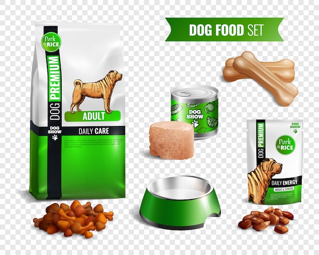 Conjunto de iconos transparentes de comida para perros