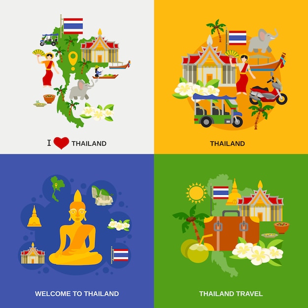 Vector gratuito conjunto de iconos de turismo de tailandia