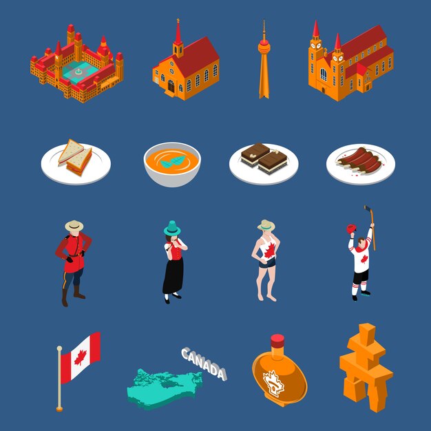 Conjunto de iconos turísticos de Canadá