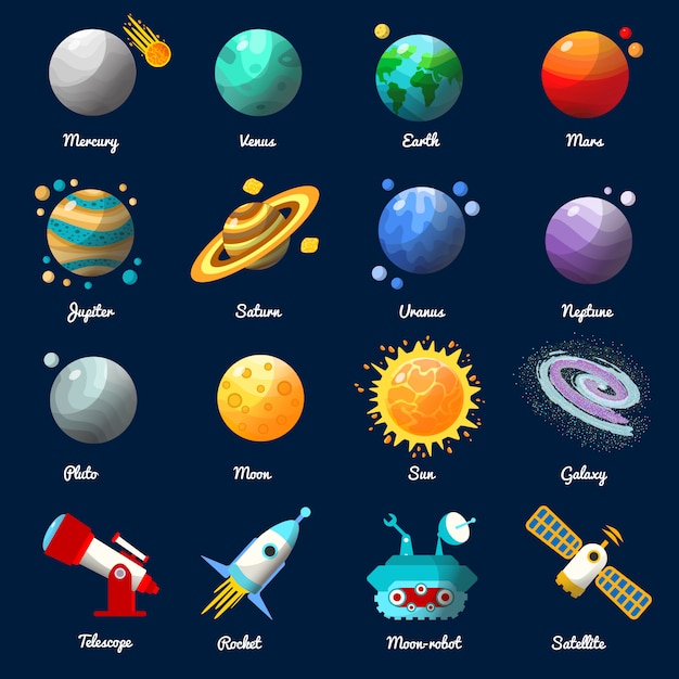 Vector gratuito conjunto de iconos de universo espacial
