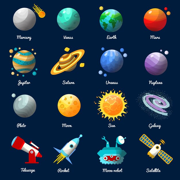 Conjunto de iconos de universo espacial