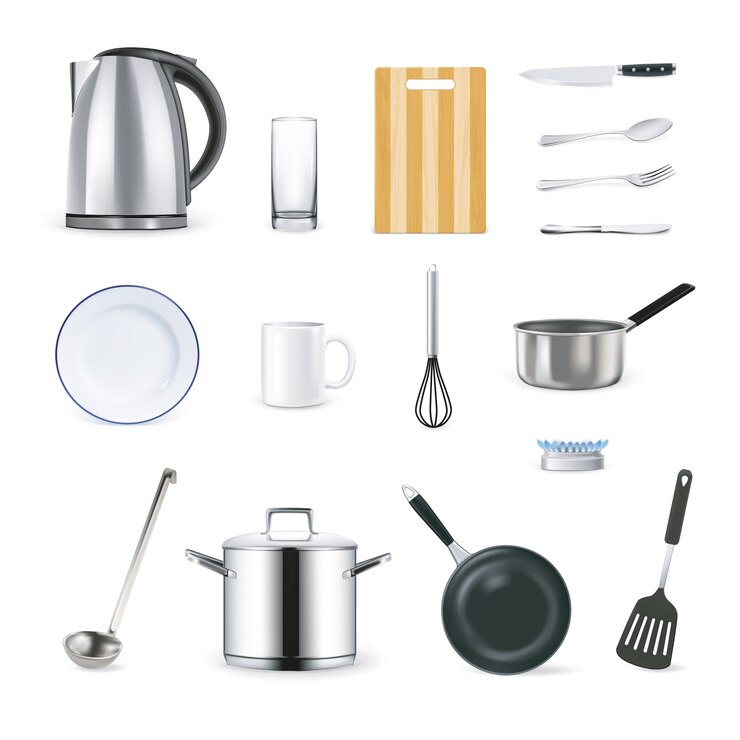 Vector gratuito conjunto de iconos de utensilios de cocina realista
