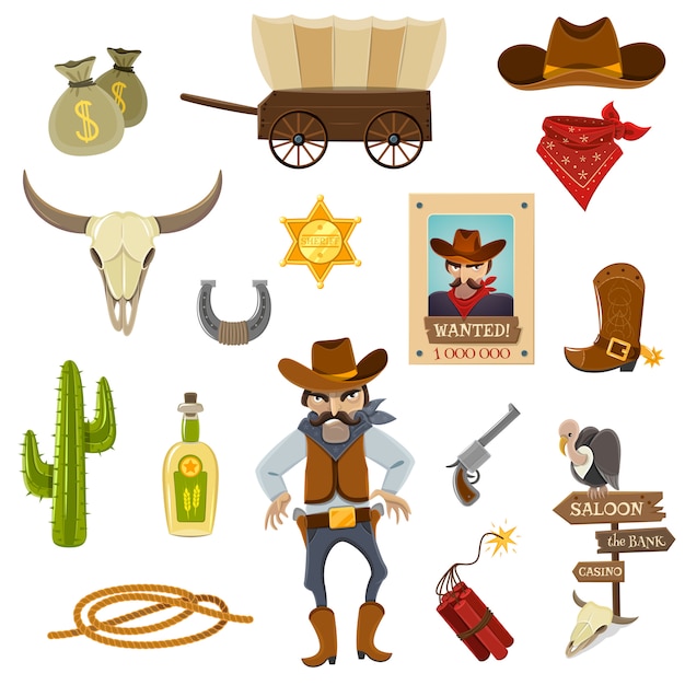 Conjunto de iconos de vaquero