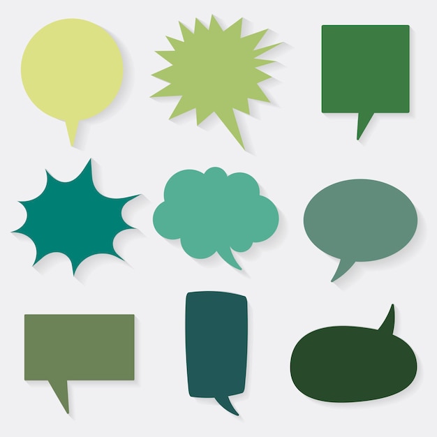 Conjunto de iconos de vector de burbujas de discurso, diseño plano verde