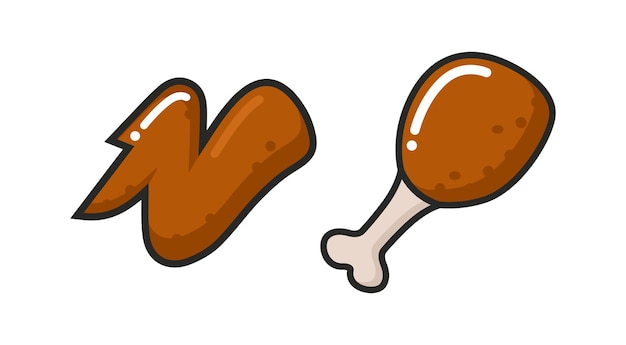 Conjunto de iconos vectoriales alitas de pollo planas y muslos de pollo elemento de diseño logo anuncio y menú