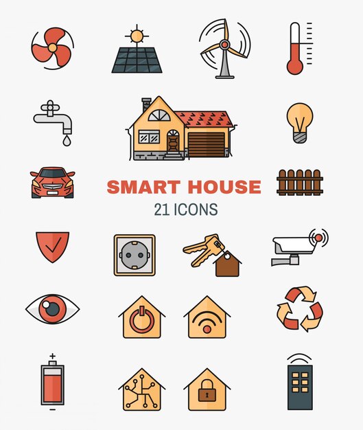 Conjunto de iconos vectoriales de arte de la línea de la casa inteligente, controlando a través de equipo de trabajo en casa de Internet.