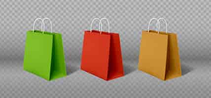 Vector gratuito conjunto de iconos vectoriales bolsas de papel de venta coloridas bolsas de cartón rojo, verde y marrón con asas