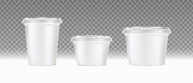 Vector gratuito conjunto de iconos vectoriales realistas cajas de plástico lácteo con tapa vista frontal