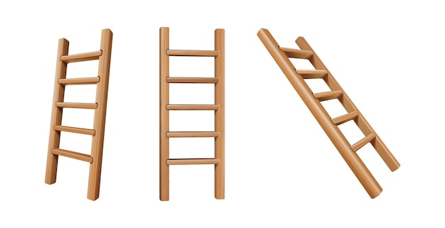 Ilustración de icono de vector realista escalera de madera vista lateral  pequeña, mediana y grande aislada en wh