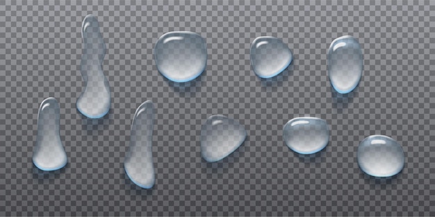 Conjunto de iconos vectoriales realistas gotas de agua gotas de lluvia sobre fondo transparente