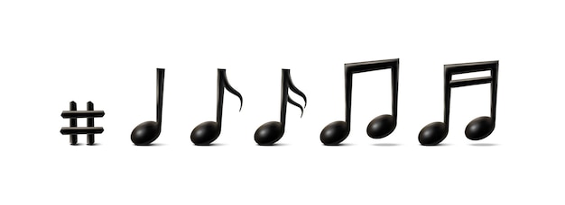 Conjunto de iconos vectoriales realistas de símbolos musicales notas de clave, bajo o agudos. afina las notas corcheas.